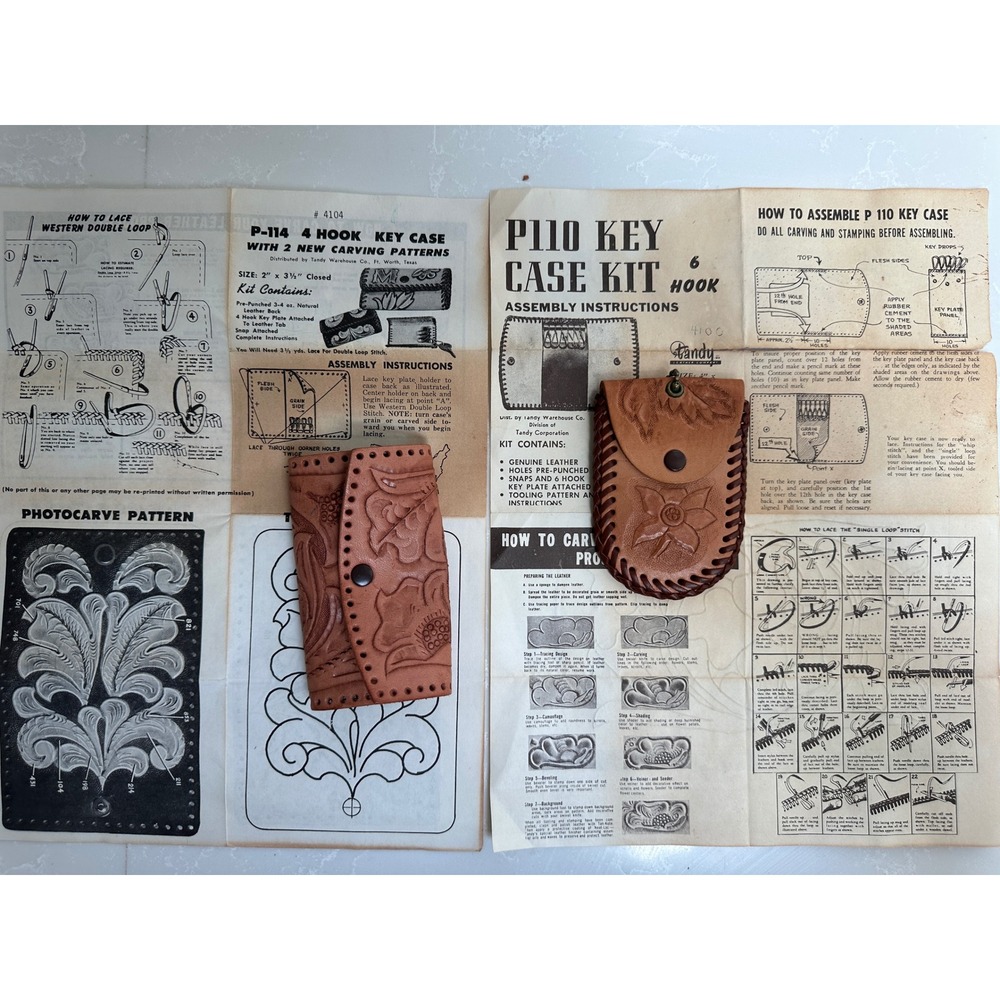 Vintage Tandy Leather Key Case Kit coin purse P110 P-114 Hand Tooled Floral DIY